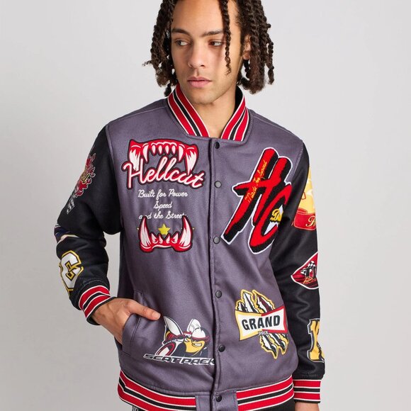 Dodge Hellcat Varsity Jacket Men’s Grey Polyester Microsuede Patch Letterman - Picture 11 of 13